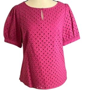 EUC Christopher & Banks Pink Eyelet Women Top Size Small | Pit to Pit 19 inches